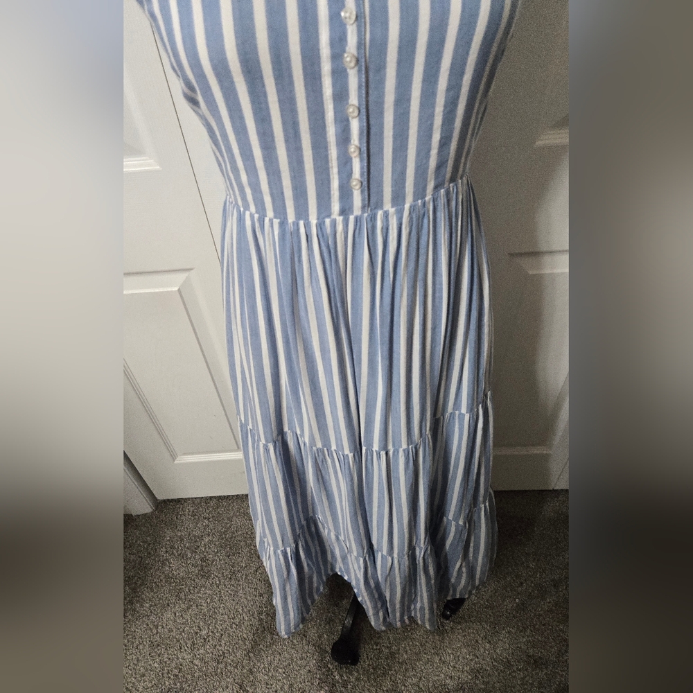 Blue & White Striped Maxi Sun Dress, Small, Criss Cross Adjustable Straps, EUC - Picture 16 of 16